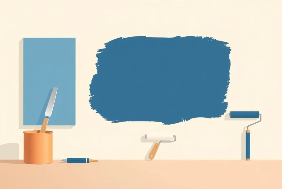Outils de peinture disposés dans l'ordre des étapes du chantier